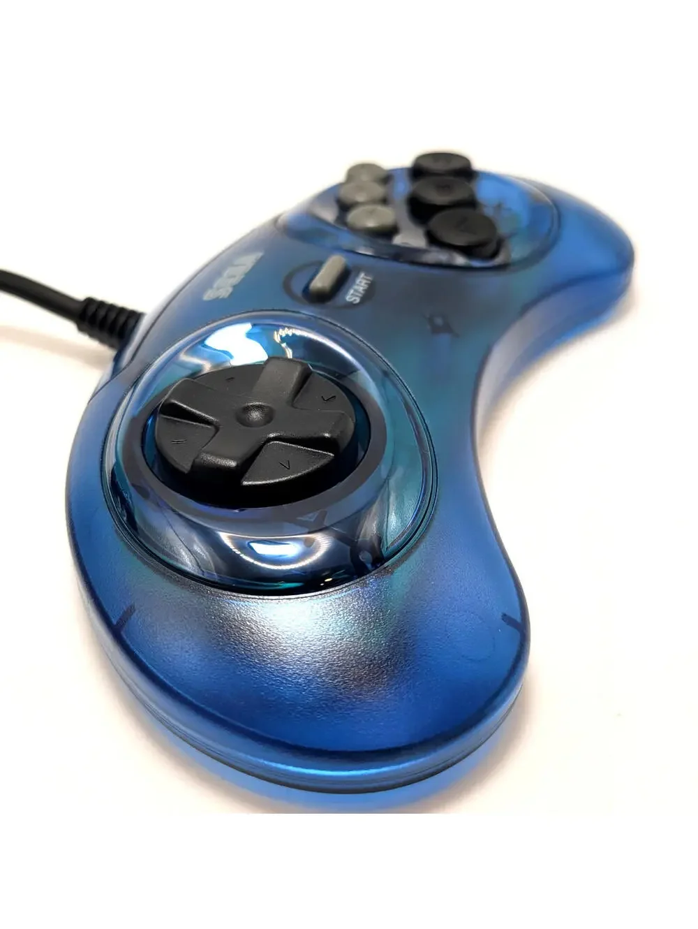 Retro-Bit Official Sega Genesis Controller 6-Button Arcade Pad - Clear Blue